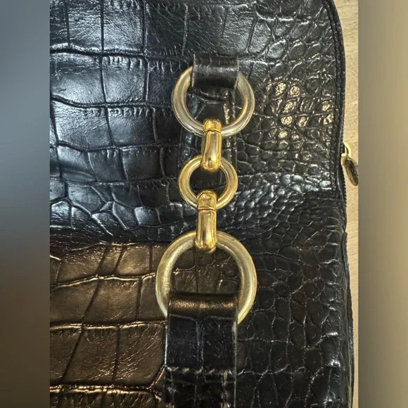 Saks Fifth Avenue Black Croc-Embossed top grain calf leather Crossbody Bag - Picture 3 of 14